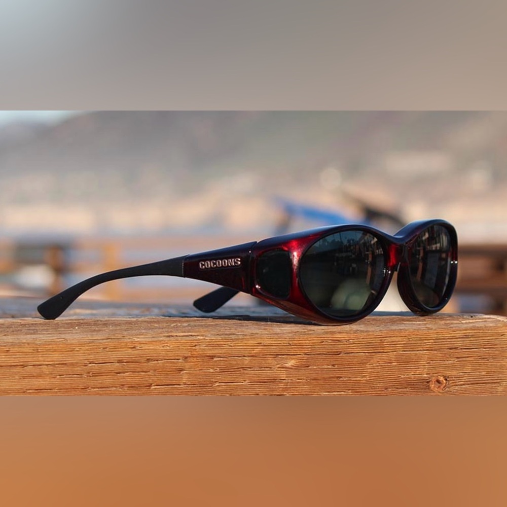 Cocoons Fitover Sunglasses, Stream Line (S) Black Cherry Polarized Gray